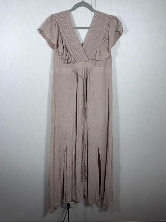 Baltic Born Dresses & Skirts - Baltic Born Taupe Ruffle Maxi Dress with Braided Waist Tie